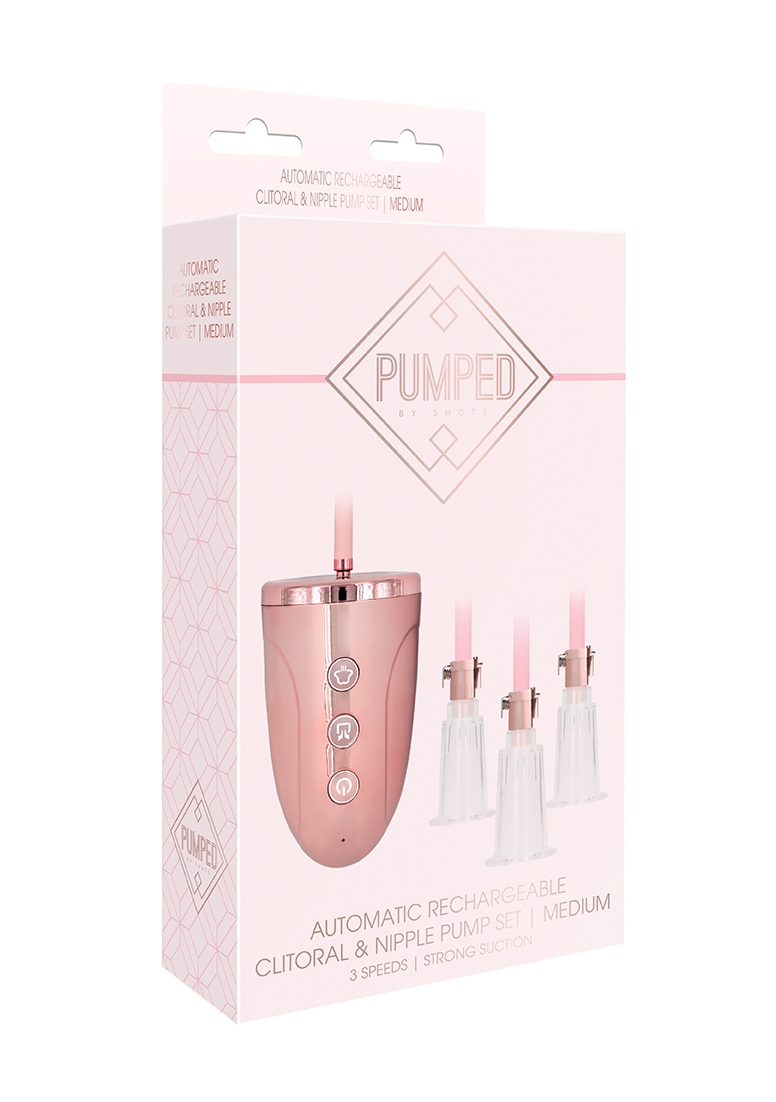 Automatic Rechargeable Clitoral & Nipple Pump Set - M - Pink afbeelding 2