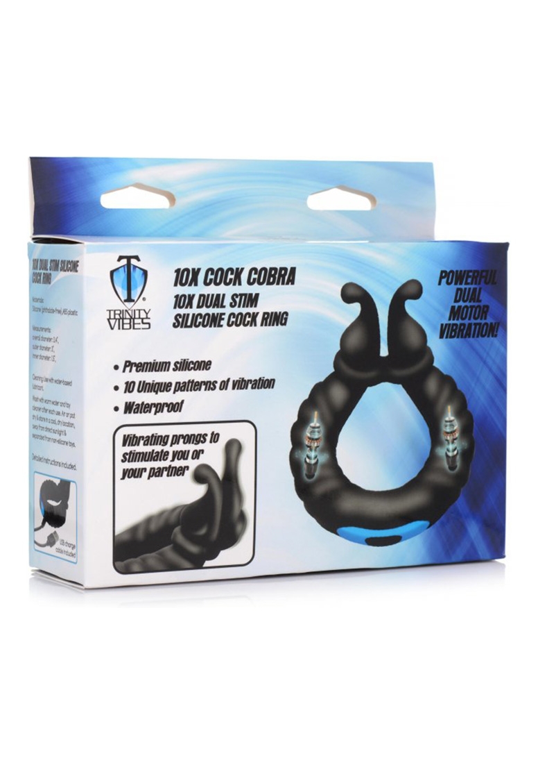 10X Cobra Dual Stimulation Silicone Cock Ring - Black afbeelding 2